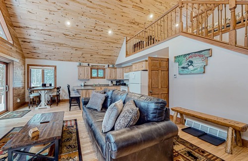 Mercer Cabin | Rustic resort cabin with lake views, deck & access to docks, canoe, paddle boats
