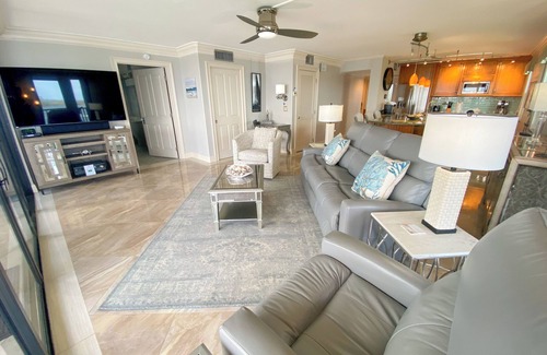 Punta Rassa Condo | Sanibel Harbour 817: Wrap-around lanai-Amazing Water Views! Enjoy private beach &activities nearby.