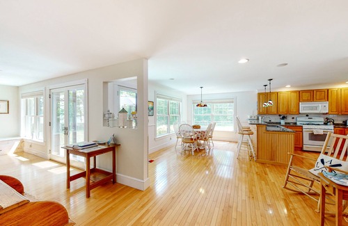 Ellsworth House | Secluded lakefront home with patio & firepit, fast WiFi, wood stove & W/D