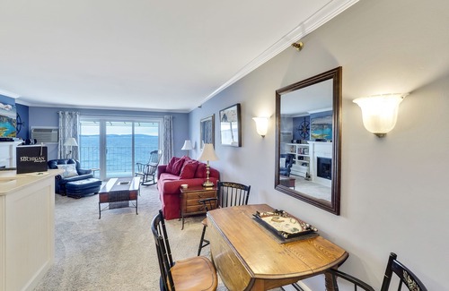 Boyne City Condo | Second-Floor Serenity | Lake Charlevoix Beachfront + Patio | Fireplace |
