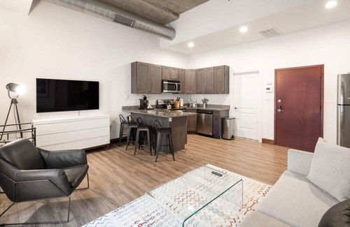 West Poplar Apartment | Sosuite | 2BR Apt w Balcony, W/D, Gym, On-Site Bar