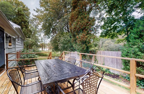 Falmouth House | Split-level home near the beach with WiFi, furnished deck & central AC