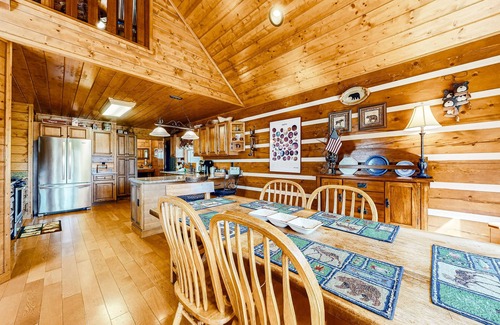 Ellijay Cabin | Stunning creek-view home with private hot tub, game room, firepit