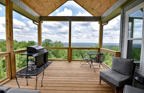 Clarkesville Cabin | Stunning three-story home with a hot tub, firepit, washer/dryer, & views