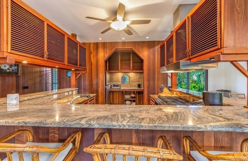 Princeville House | Stunning Tri-level Villa - Outdoor Lava Rock Shower w/Lanai