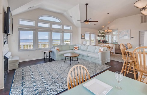 Wind Over Waves House | SUMMER SAVINGS Semi-Soundfront Dog Friendly w/Pool, Hot Tub, Game Rm, Boat Ramp