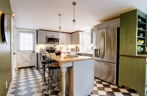 Woodstock Cottage | Tannery Brook Cottage: Terraced Garden with Patio, Cascade and Fire Pit.