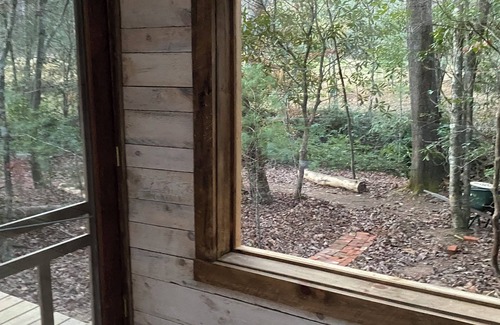 Purlear Cabin | The Moon and You-nUnique creek side off grid 1-bedroom cabin with glass roof