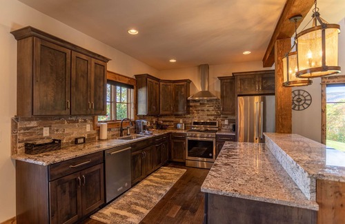 Elk Park Cabin | The Sheltered Elk- New Construction, Eagles Nest Amenities, small creek