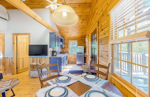 Lincolnville Cabin | Two log cabins on 5 acres with patios, grill, firepit, outdoor games, & W/D