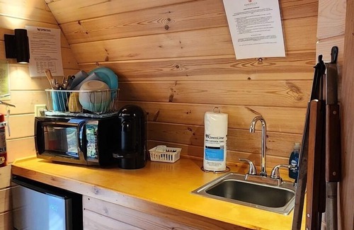 Mill Spring Apartment | Two person Pod on the creek, Dog Friendly, Deck, private firepit, full bathroom, Sleeps 2.