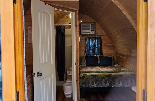 Mill Spring Apartment | Two person Pod on the creek, Dog Friendly, Deck, private firepit, full bathroom, Sleeps 2.