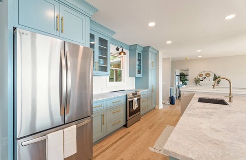 Benton Harbor House | Updated Lake House w/Private Beach, Sunset Views, Hot Tub, Fire Pit & Theater