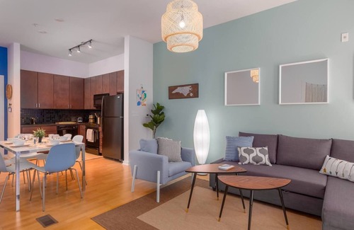 First Ward Apartment | Uptown 1st Ward | Patio with Hammock | 2 Story Apt