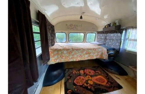 Chatham House | Vintage Short Bus Vacation Rental Nestled in the Forest near North Conway, New Hampshire