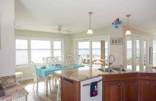 Morehead City House | Waterfront w/New Saltwater Heated Pool, Private Pier and Basketball Hoop.