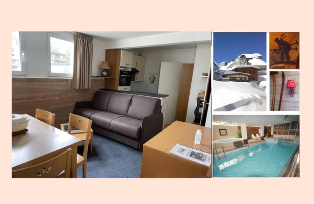 150m from ski slopes, 3rd floor, view resort, fitness, swimming pool, sauna, tv, ski locker, 35m²