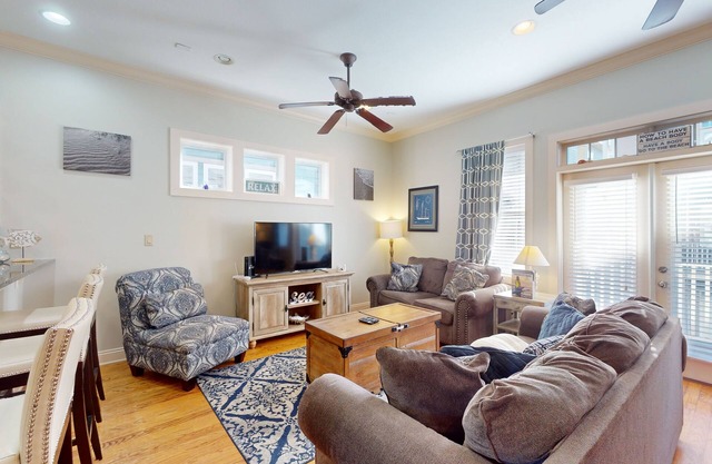 3-story, dog-friendly home with pool & balcony - walk to beach