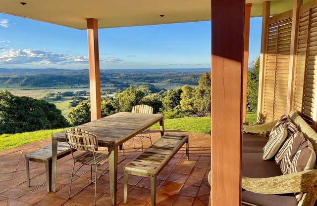 A dramatic open view home over the valley to the sea