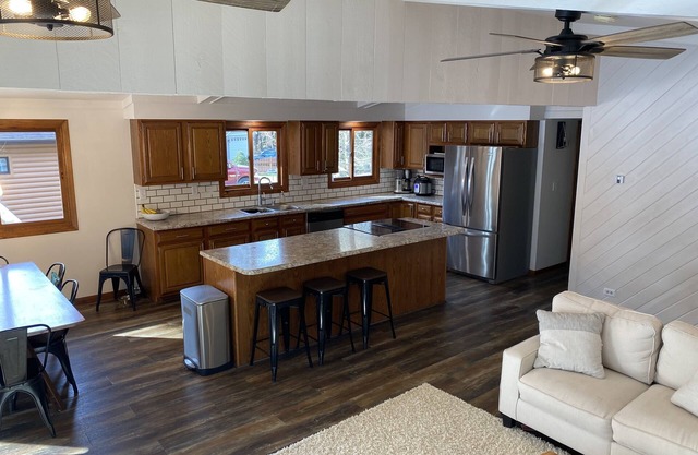 Beautiful home is located on a quiet full recreation lake outside of Wild Rose.