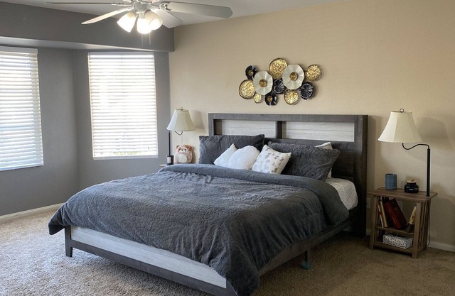 Beautiful master bedroom with pool
