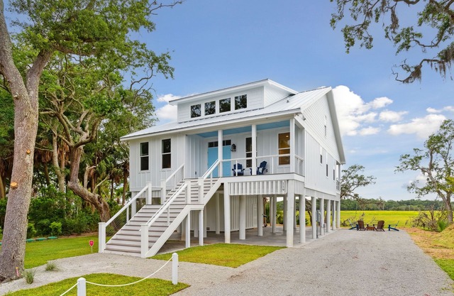 Brand-new home near the beach with firepit, marsh views, deck, & W/D