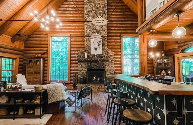 Cashiers Creek Front True Log 4,300 sq ft Modern Rustic Mountain Lodge