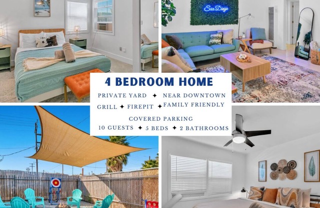 Charming 4-Bedroom Retreat, Just 5 Minutes from San Diego’s Beautiful Beach