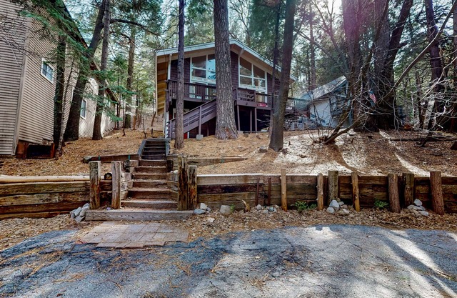 Dog-friendly cabin surrounded by trees and wildlife with fireplace & deck