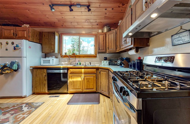 Dog-friendly lakefront cabin with loft, gas grill, lake views, wood stove, porch
