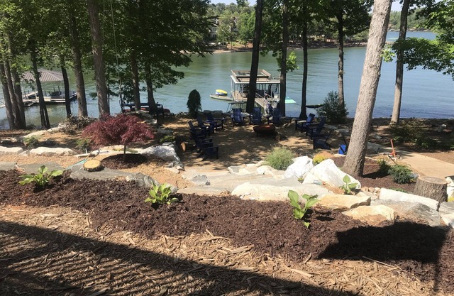 Dujardins waterfront lake Keowee home, with double dock on a deep, wide cove.