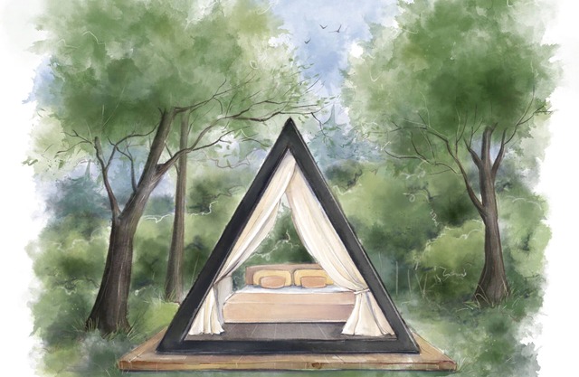 Enjoy the simplicity and elegance of a cozy bedroom in the woods.