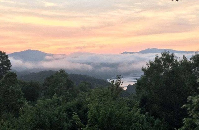 Experience serene lake views at the 3-bedroom Morning View Over Lake Fontana Cabin