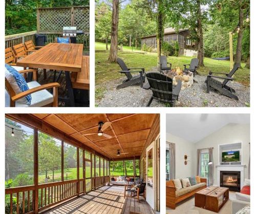 Family Screened Porch with Swing Fire Pit Grill and Deck