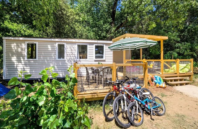 Flower Camping Les Biches * - Mobil-home Family 3hgs PREMIUM - 30m2 - covered XXL terrace - TV - LV - plancha - FREE WIFI 6 people