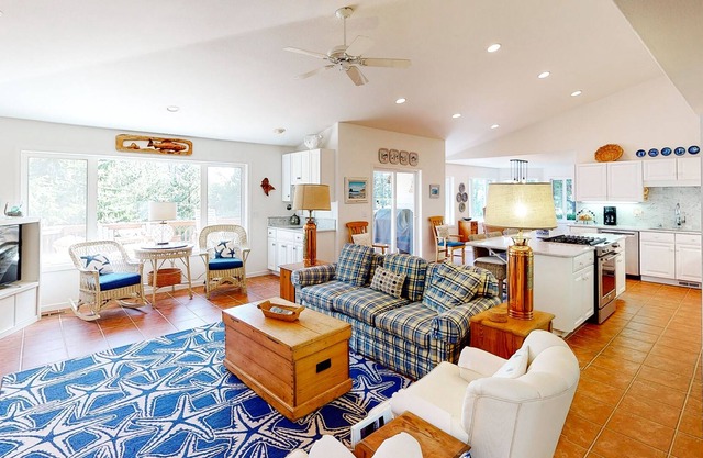 Friendly home with gas fireplace, private gas grill, & deck - walk to the beach!