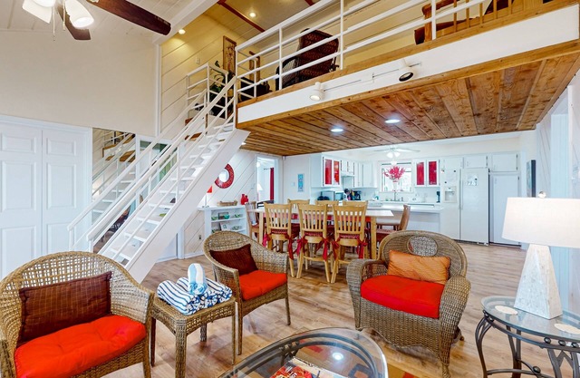 Gulf-front home with deck, loft & direct beach access