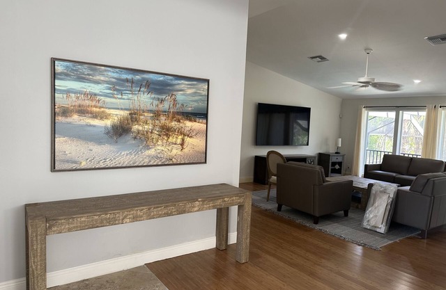Gulf House with heated pool and ping pong table.