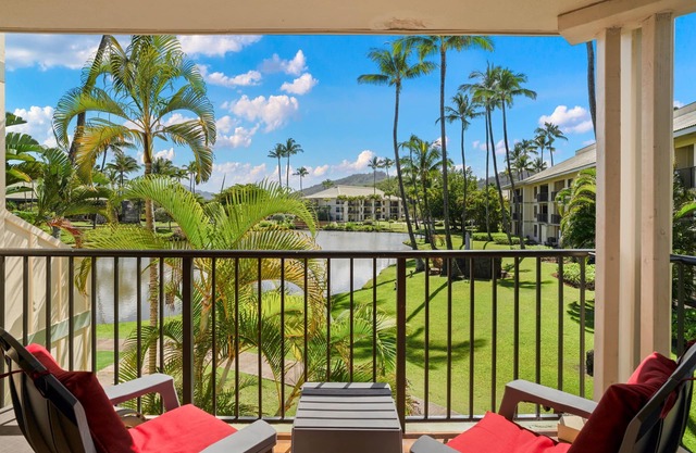 Kauai Beach Villas E-15 view the Freshwater Lagoon & Tropical Garden