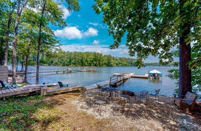 Lakefront dream with serene view, private dock, foosball, firepit - dog-friendly