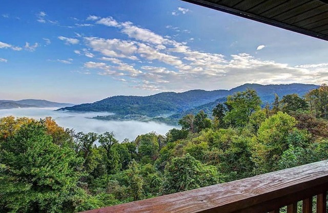 Layered Mtn Views, Privacy, Firepit, HOT TUB, High Speed Wifi, Game Room.