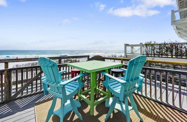 "Leeward II-3" | Beachfront Condo | Large first level deck with steps down to sand