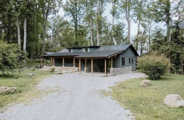 Modern Creek Home, Firepit, Patio | Ranch Cottage