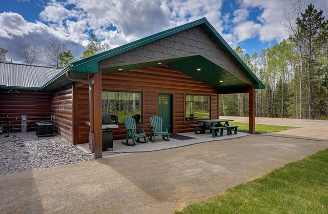 Modern dog-friendly cabin with hot tub, gas fireplace, patio, grill, & washer/dr