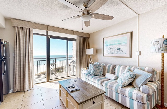 Oceanfront condo with outdoor pool, hot tub, private balcony & central AC
