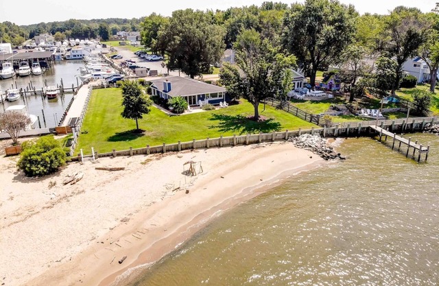 One-level waterfront home with beach and stunning views all the way to the Bay Bridge