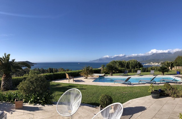 PANORAMIC VIEW over the Gulf of Saint-Florent with heated swimming pool