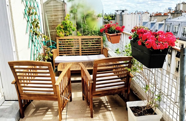 Paris Center, TERRACE. Large 2/3 bedroom Apt, Sunset , Eiffel Tower view