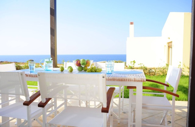 Seafront villa Avra , pool , no car need, excellent sea and sunset views!