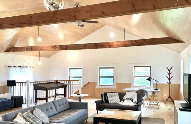 Serene retreat in a converted dairy barn with pond views